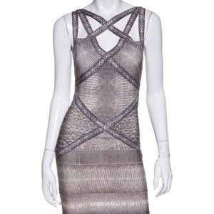 Herve Leger silver snake beaded mini dress
